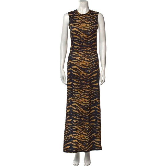 Adam Selman Animal Print Long  Tiger Print Sleeveless Slit Maxi Dress Medium - Picture 5 of 11
